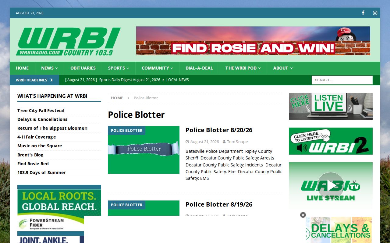 Batesville police blotter source for Franklin County arrest records