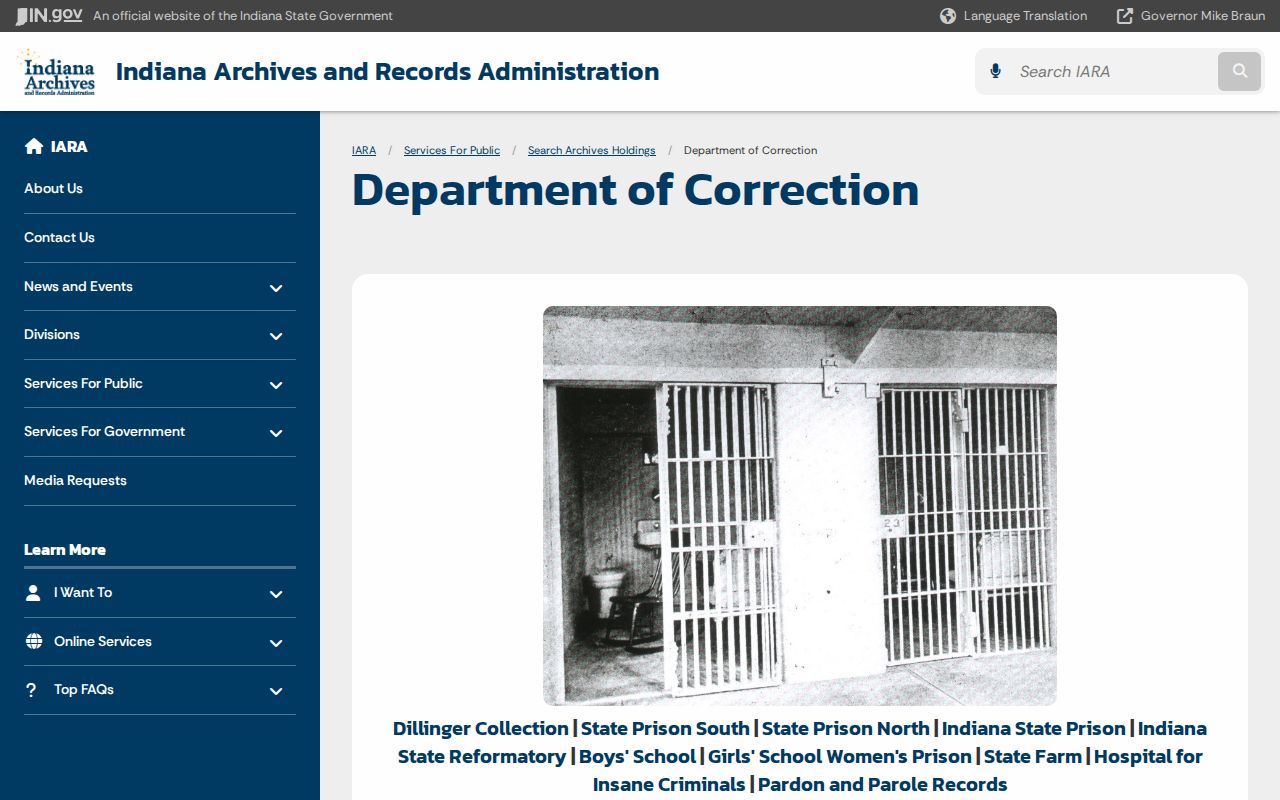 Indiana Archives correctional holdings